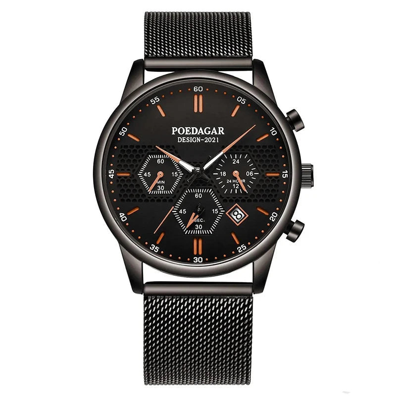 Black Mesh Strap Chronograph Watch