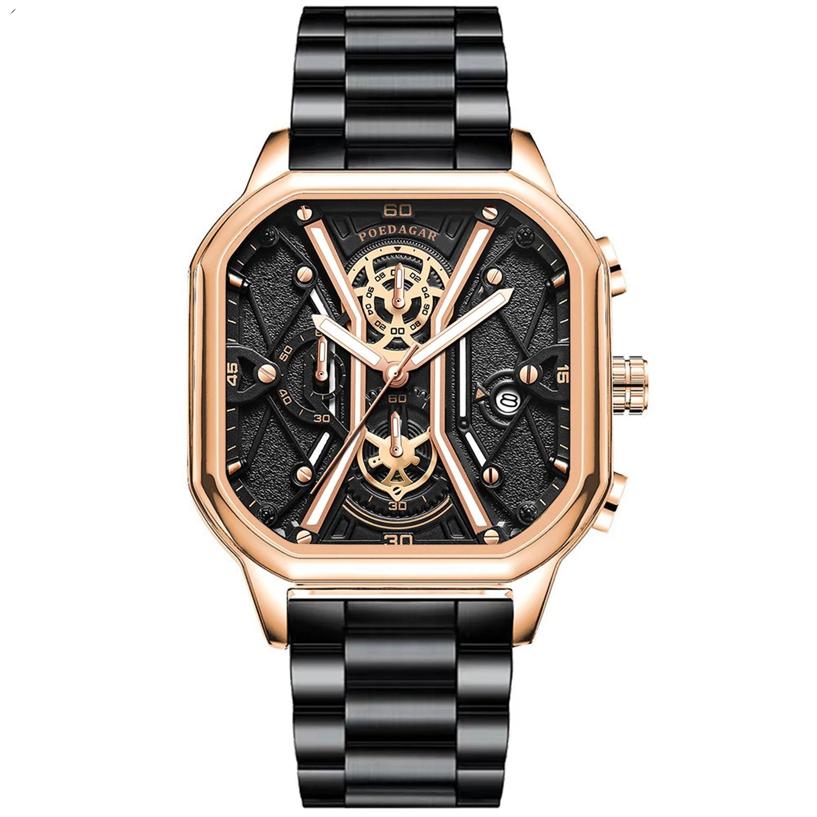 Black & Rose Gold Skeleton Watch