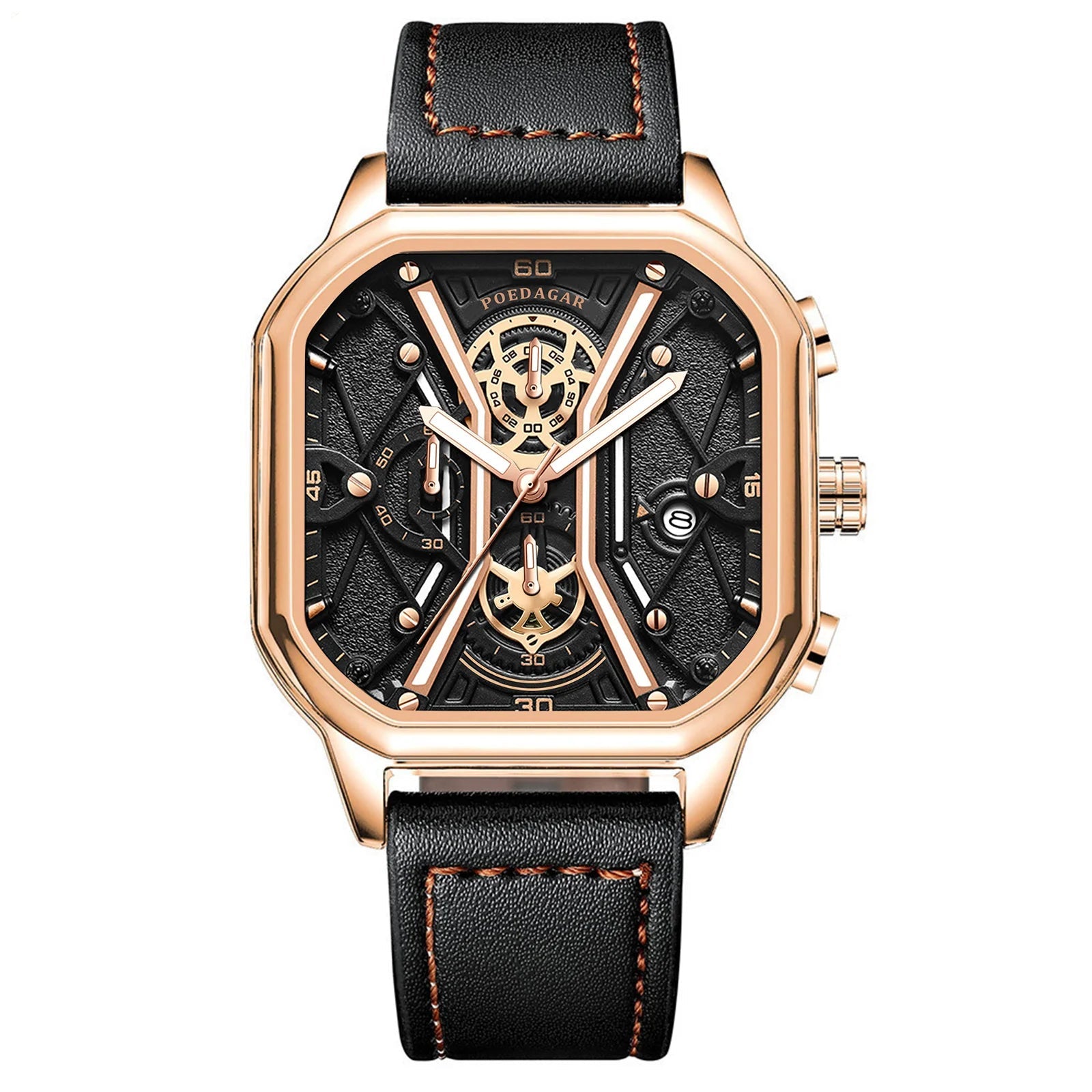 Black & Rose Gold Skeleton Watch