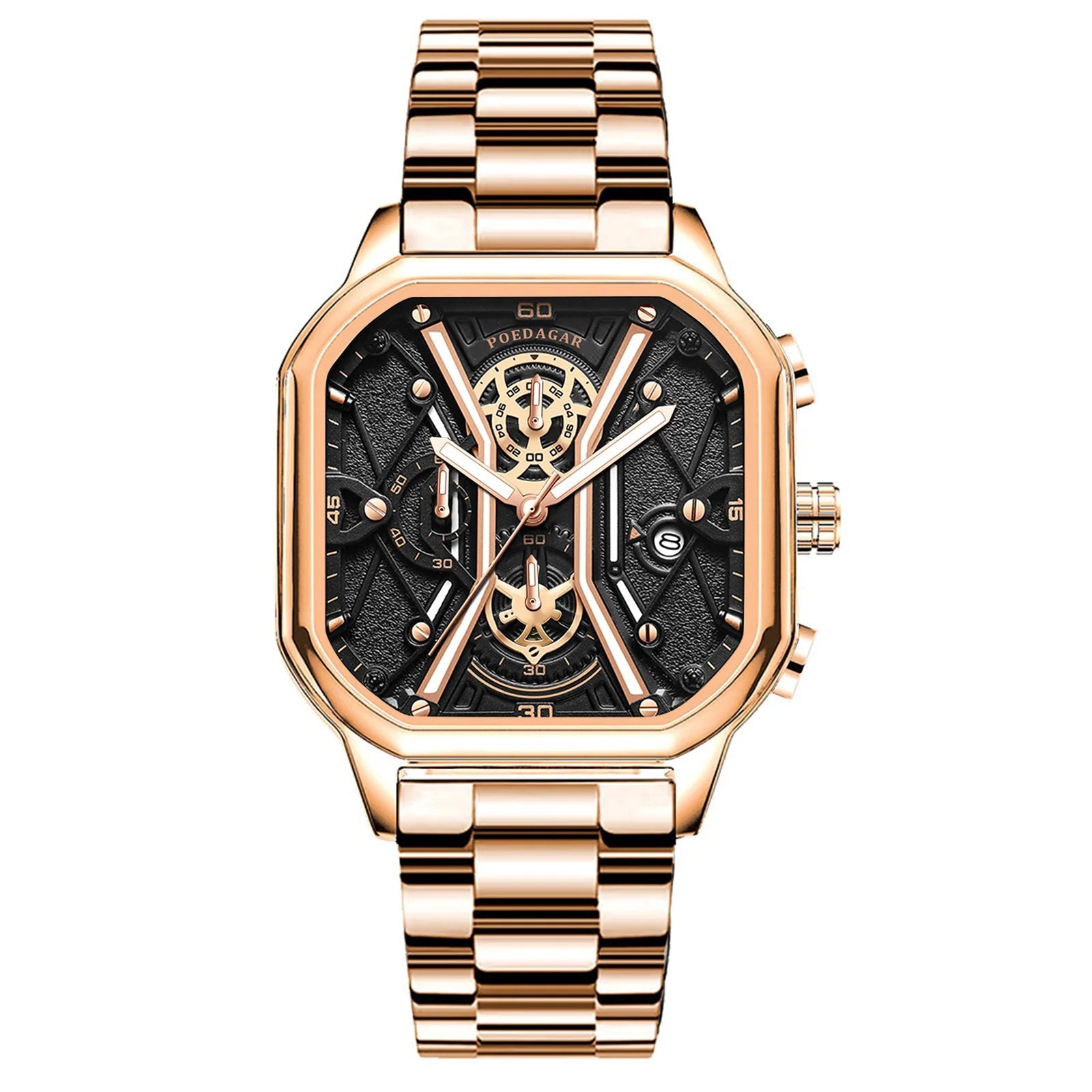 Black & Rose Gold Skeleton Watch