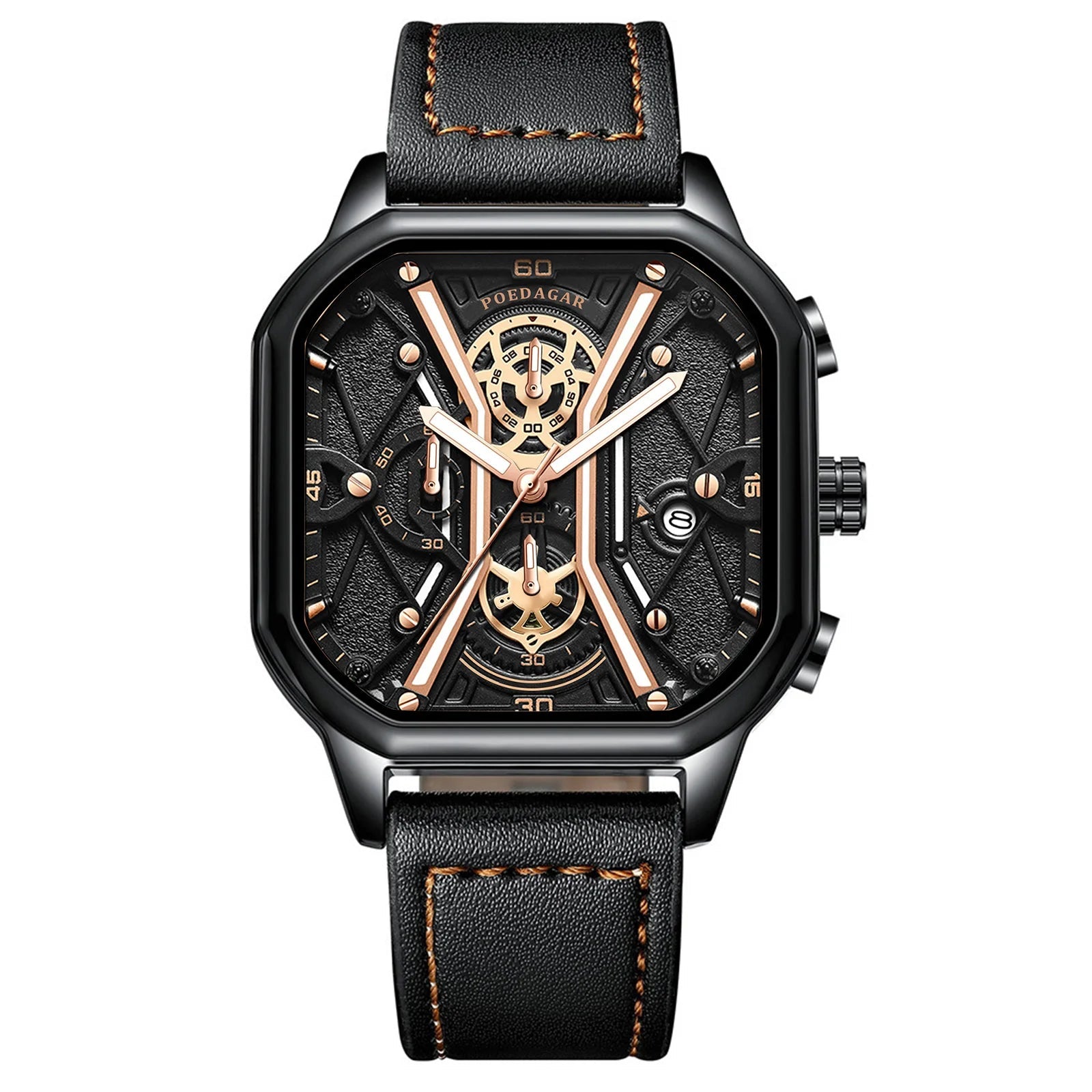 Black & Rose Gold Skeleton Watch