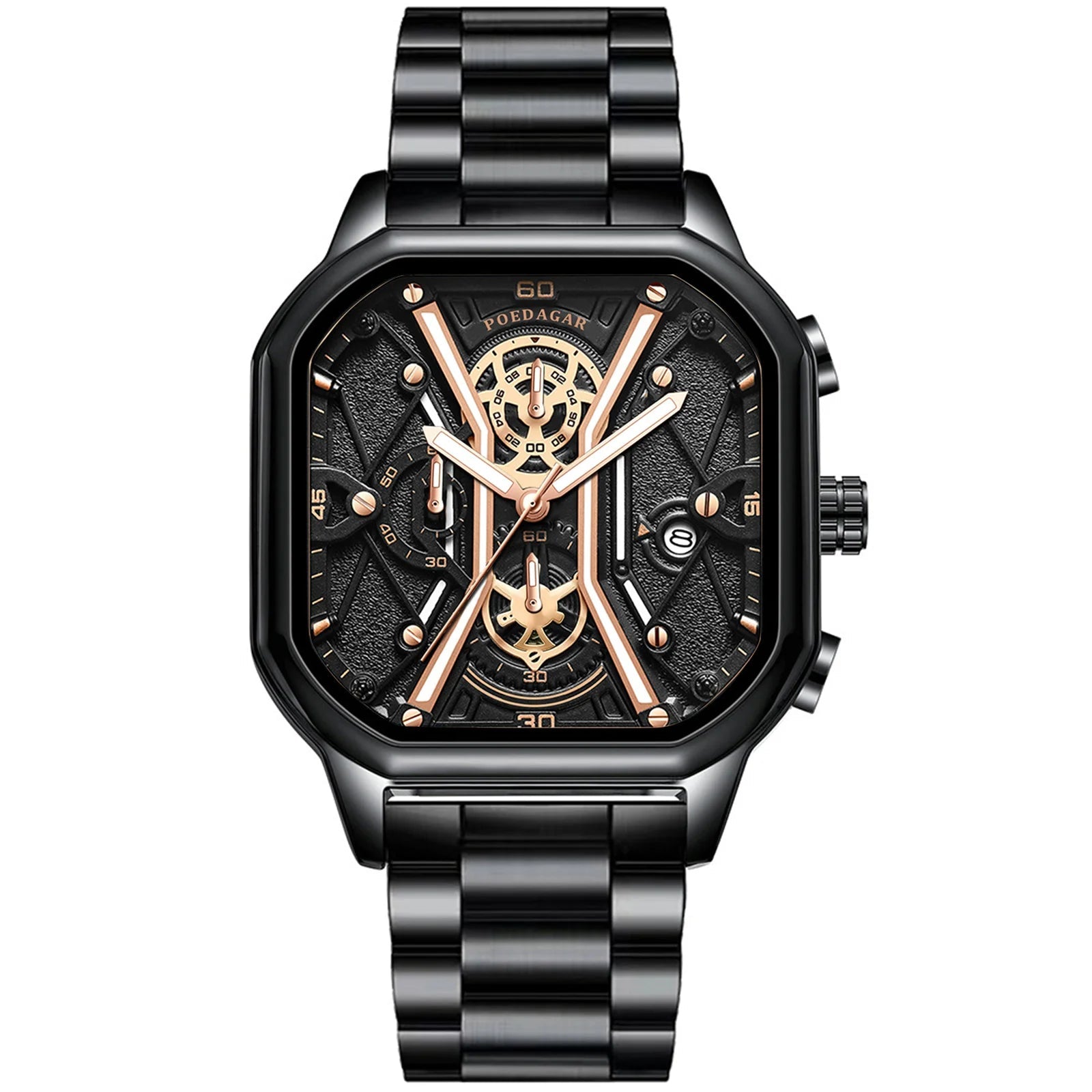 Black & Rose Gold Skeleton Watch